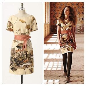 ANTHROPOLOGIE FLOREAT SNOWY EGRET SHIFT DRESS